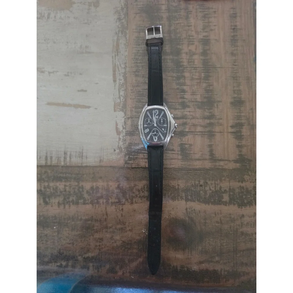 Citizen Eco-Drive Chronograph Watch Black Tonneau Dial Leather B612-S081121